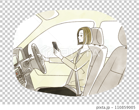 一位女士一邊開車一邊看她的智慧型手機 一位女士一邊開車一邊看她的智慧型手機 110859005