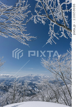 冬山遠望　日本百名山　妙高山　火打山　信州鍋倉山山頂 110859086