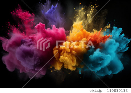 Colorful Powder Explosion on Black Background 110859158