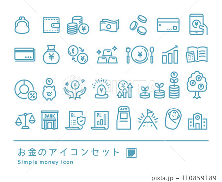 お金のアイコンセット _ ( シンプル ベクター 背景透過 線画 )	 110859189