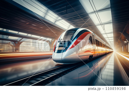 Modern high speed train in futuristic train station 110859198