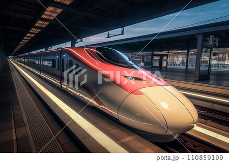 Modern high speed train in futuristic train station 110859199
