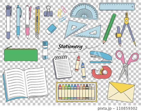 手描きの文房具ベクターイラストセット 110859302