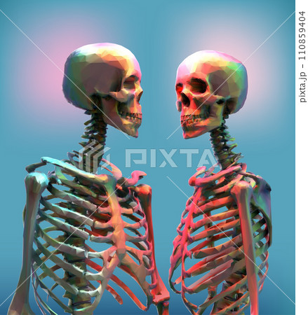 A portrait of skeleton lover in rainbow color isolated on blue background 110859404