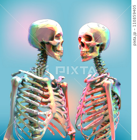 A portrait of skeleton lover in rainbow color isolated on bright blue BG 110859405