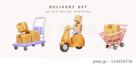 3d Set of delivery for shopping online concept. icon isolated on white background. 3d rendering illustration. Clipping path. 110859736