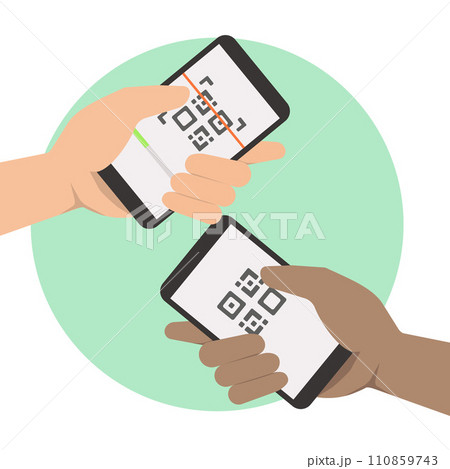 Cashless payment for online shopping. hand with smartphone scans QR code. Vector illustration 110859743