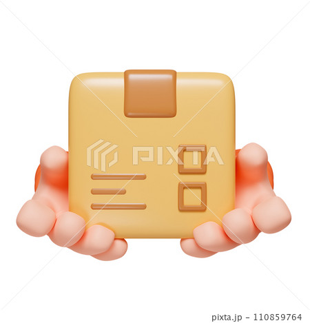 3d hands holding parcel. Deliver products to customers safely. Market online, Fast delivery, Express shipping concept. icon isolated on white background. 3d rendering illustration. Clipping path. 110859764