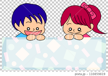 ポップなフレームをのぞき込む子供たちのイラスト 110859819