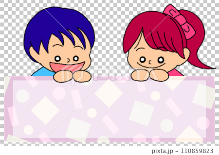 Illustration of children looking into a pop frame Illustration of children looking into a pop frame 110859823