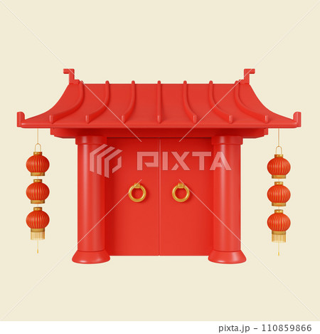 3d shrine. Mid autumn festival. icon isolated on yellow background. 3d rendering illustration. Clipping path. 110859866