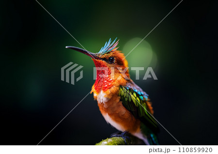 Vibrant Close-Up of a Colorful Hummingbird 110859920