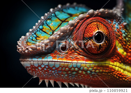 新製品情報も満載 Vibrant Close-Up of a Colorful Chameleonのイラスト素材 絵画