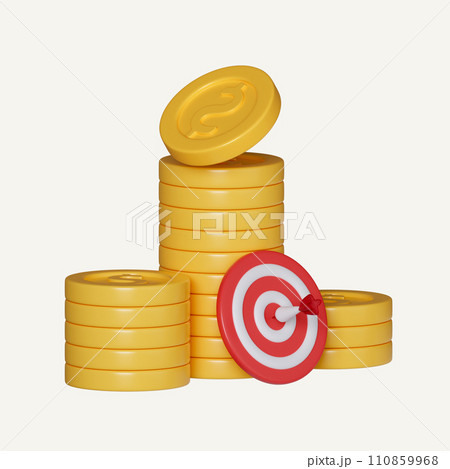 3d Financial target goal. idea of marketing business money earnings aim. strategy achievement. success targeting audience. icon isolated on white background. 3d rendering illustration. Clipping path. 3d Financial target goal. idea of marketing business money earnings aim. strategy achievement. success targeting audience. icon isolated on white background. 3d rendering illustration. Clipping path. 110859968