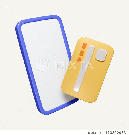 3d Phone with credit card floating. Mobile banking and Online payment service. business financial concept. icon isolated on white background. 3d rendering illustration. Clipping path. 110860078