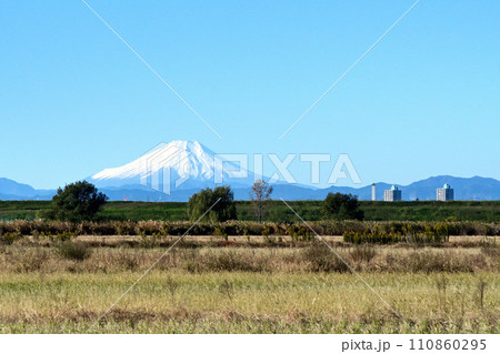 埼玉県さいたま市を流れる荒川の土手から見る富士山 埼玉県さいたま市を流れる荒川の土手から見る富士山 110860295