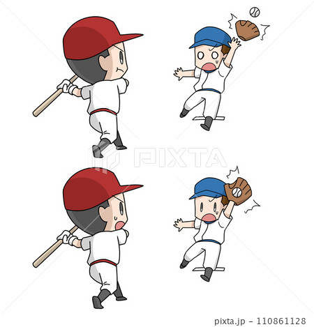 野球のピッチャー返しのイラスト2パターン・男子 110861128
