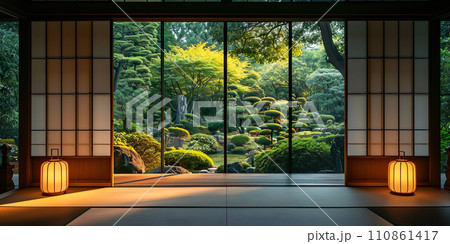 日本庭園が見える和室01 日本庭園が見える和室01 110861417