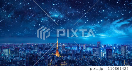 東京の夜景と星の背景素材02 東京の夜景と星の背景素材02 110861423