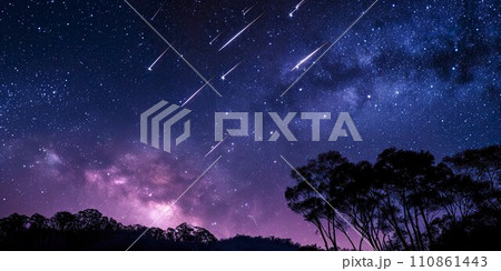 美しい夜空と流れ星のイメージ01 110861443