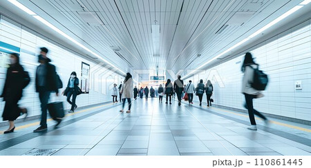 駅の通路を急いで行き交う人々01 110861445