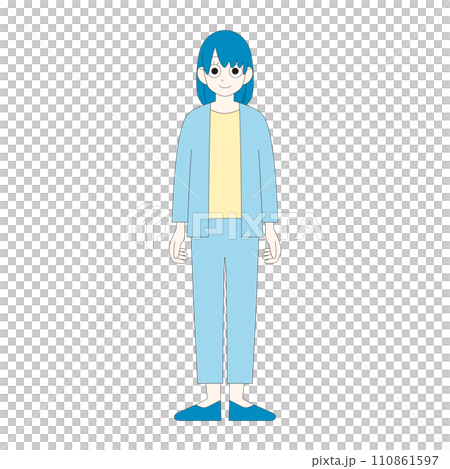 Woman working in casual clothes, business, full body illustration, monochrome 110861597