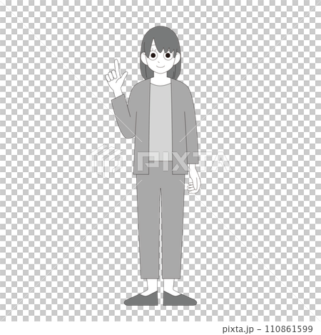 A woman working in a casual outfit pointing and explaining, business, full body illustration, monochrome A woman working in a casual outfit pointing and explaining, business, full body illustration, monochrome 110861599