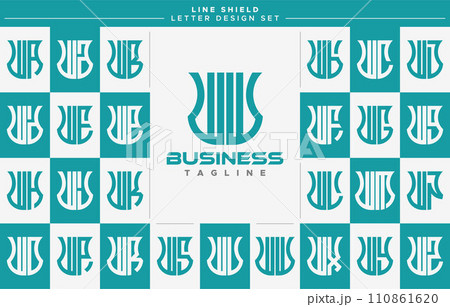 Set of geometric line security shield letter W WW logo design 110861620