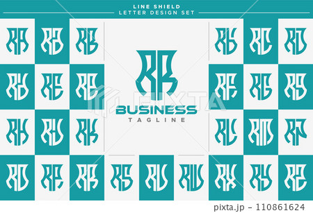 Set of geometric line security shield letter R RR logo design Set of geometric line security shield letter R RR logo design 110861624