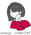 頬に手を当てて考える女性のイラスト 110861787