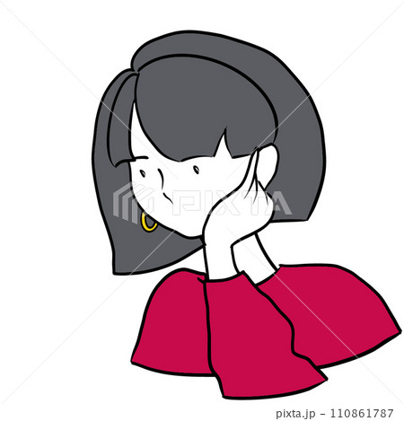 頬に手を当てて考える女性のイラスト 110861787