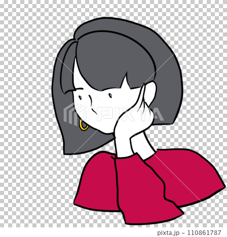 頬に手を当てて考える女性のイラスト 110861787
