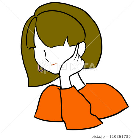 頬に手を当ててほほ笑む女性のイラスト 頬に手を当ててほほ笑む女性のイラスト 110861789