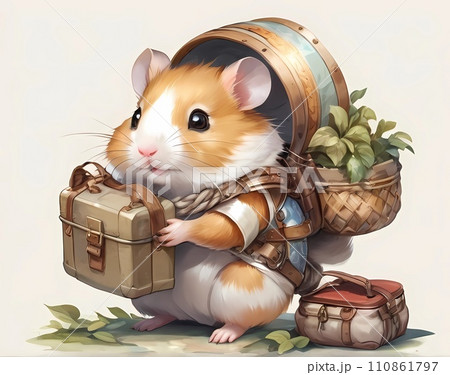 ハムスターRPGファンタジーゲーム可愛い仲間絵葉書壁紙風背景 110861797