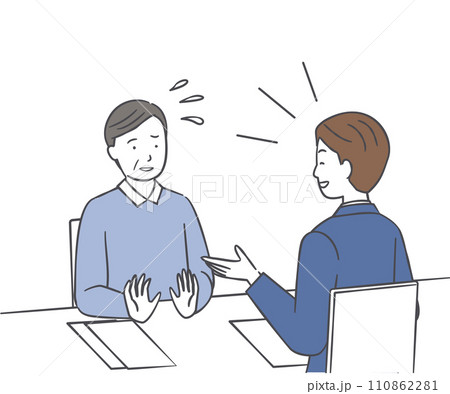 強引なビジネスマンと困っているシニア男性 110862281
