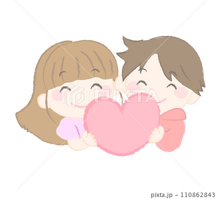 ハートを持った笑顔の女の子と男の子2-2 ハートを持った笑顔の女の子と男の子2-2 110862843