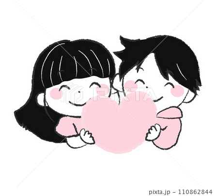 ハートを持った笑顔の女の子と男の子2-3 ハートを持った笑顔の女の子と男の子2-3 110862844