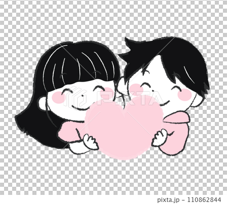 ハートを持った笑顔の女の子と男の子2-3 ハートを持った笑顔の女の子と男の子2-3 110862844