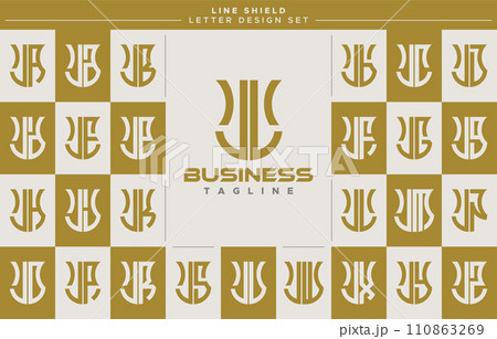 Modern line security shield letter J JL logo design set 110863269