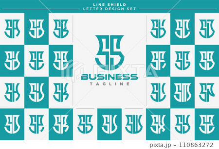 Set of geometric line security shield letter S SS logo design Set of geometric line security shield letter S SS logo design 110863272
