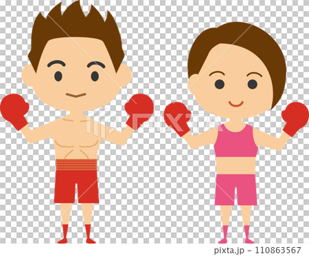 職業拳擊手形象插畫（男女套裝） 110863567