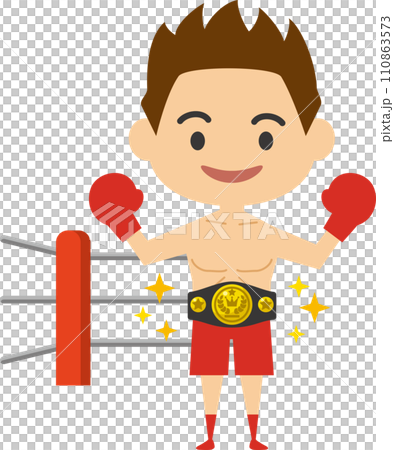 戴著冠軍腰帶的男性拳擊手的圖像插圖 110863573