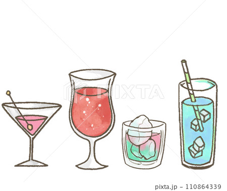 クレヨンで描いたカクテルのイラストのセット 110864339