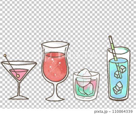 用蠟筆繪製的一組雞尾酒插圖 110864339