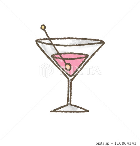 クレヨンで描いたピンクのカクテルのイラスト 110864343