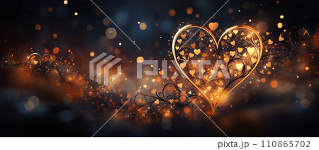 Valentine's Day abstract background with hearts and bokeh. Generative AI 110865702