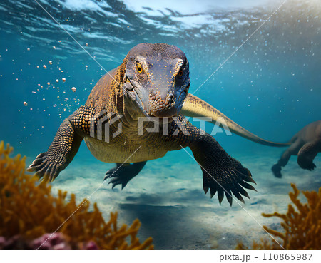 水中のコモドドラゴン　AI生成画像 110865987