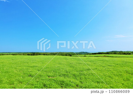 北海道 夏の青空と新緑の草原風景 北海道 夏の青空と新緑の草原風景 110866089