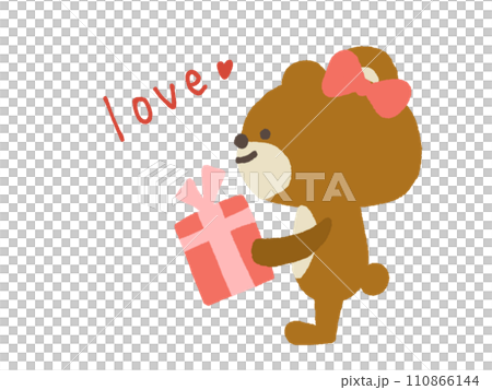 プレゼントを渡すクマ 110866144