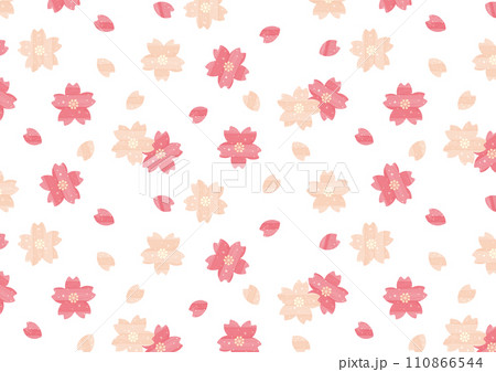 水彩の桜と桜の花びらのパターン背景・壁紙_横 水彩の桜と桜の花びらのパターン背景・壁紙_横 110866544
